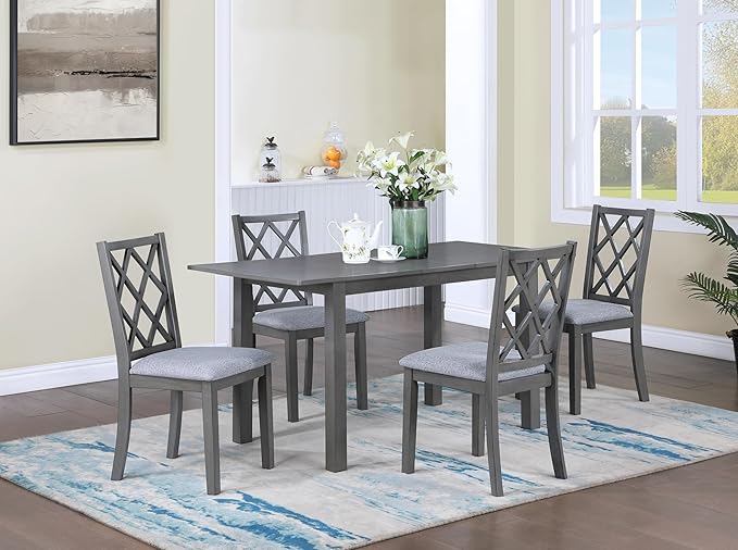 NicBex Dining Table Set for 4 Kitchen Table Set 5-Piece 59.5" Extendable Wood Dining Set with Upholstered Seat Cushion for Small Space, Living Room, Breakfast Nook, Gray - LeafyLoom