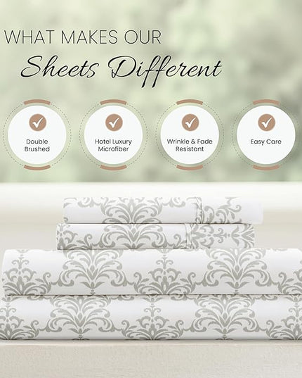 Linen Market 4 Piece Queen Bedding Sheet Set (Light Gray Floral) - Sleep Better Than Ever with These Ultra-Soft & Cooling Bed Sheets for Your Queen Size Bed - Deep Pocket Fits 16" Mattress - LeafyLoom