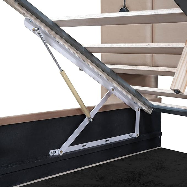 Queen Size Storage Upholstered Hydraulic Platform Shelves, Modern Velvet Fabric Bed Frame W/ 2 Lights and USB Port,No Box Spring Required,for Bedroom, Apartment,Beige - LeafyLoom