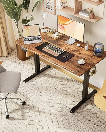 Sweetcrispy Standing Desk Adjustable Height, 63inch Electric Sit Stand up Desk for Home Office, Modern Rising Work Table for Computer Laptop, Lift Gaming Desk Sturdy Ergonomic Workstation, Rust Brown - LeafyLoom