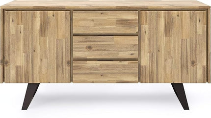SIMPLIHOME Lowry SOLID ACACIA WOOD and Metal 60 Inch Wide Rectangle Modern Industrial Sideboard Buffet in Distressed Golden Wheat, For the Dining Room and Kitchen - LeafyLoom