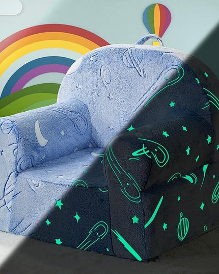 Toddler Chair Kids Plush Chair Sherpa Kids Chairs, Toddler Couch Bean Bag Chairs for Kids Gaming Chair for Kids Glow in The Dark,Starry Sky Blue - LeafyLoom