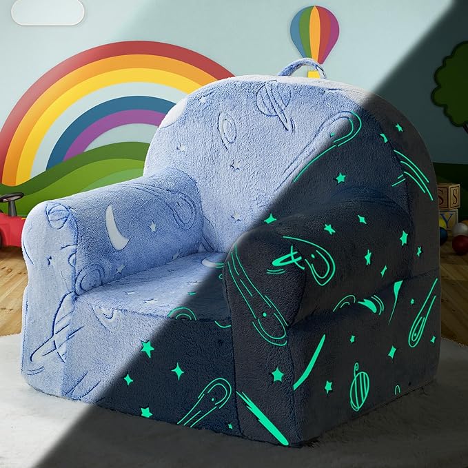 Toddler Chair Kids Plush Chair Sherpa Kids Chairs, Toddler Couch Bean Bag Chairs for Kids Gaming Chair for Kids Glow in The Dark,Starry Sky Blue - LeafyLoom
