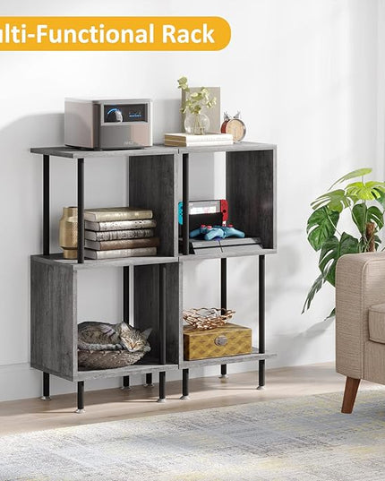 3 Tier Modern Bookshelf, S-Shaped Bookcase,Small Book Shelf for Small Spaces, Unique Bookshelf for Storage Organizer Living Room Bedroom Home Office, Grey - LeafyLoom