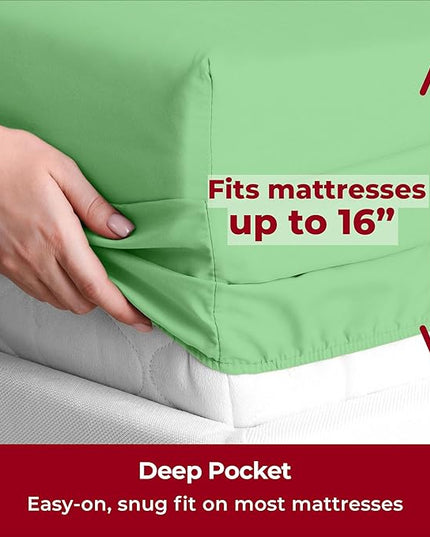 Mellanni Split King Sheets Set - 5 PC Iconic Collection Bedding Sheets & Pillowcases - Hotel Luxury, Extra Soft, Cooling Bed Sheets - Deep Pocket up to 16 inch (Split King, Pistachio) - LeafyLoom