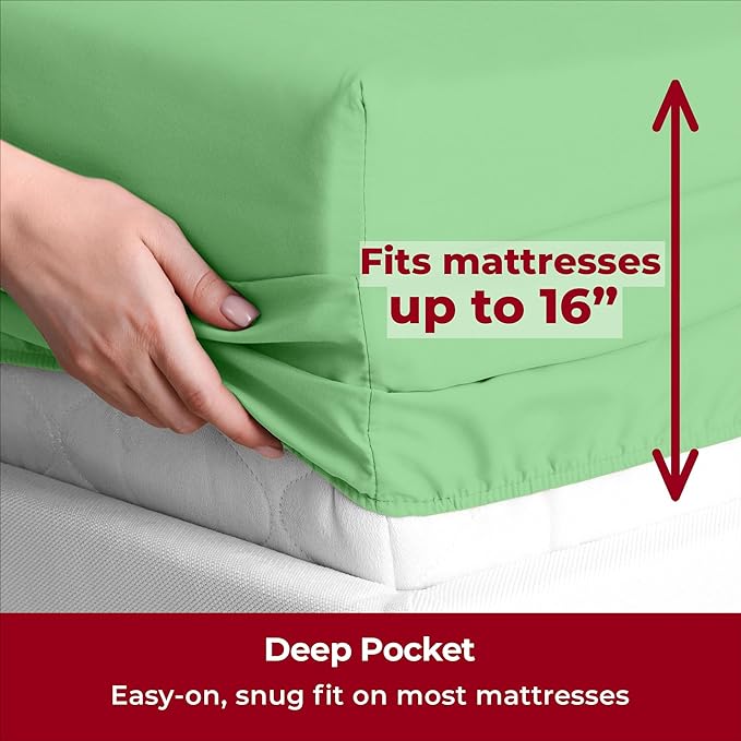 Mellanni Split King Sheets Set - 5 PC Iconic Collection Bedding Sheets & Pillowcases - Hotel Luxury, Extra Soft, Cooling Bed Sheets - Deep Pocket up to 16 inch (Split King, Pistachio) - LeafyLoom