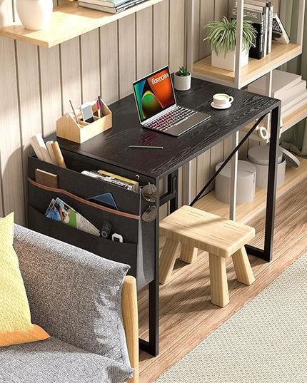 Folding Desk, 31.5 Inch Foldable Desk for Small Space, Easy Assembly Computer Desk Space Saving Home Office Writing Table, Black (Can't Be Folded Flatly) - LeafyLoom