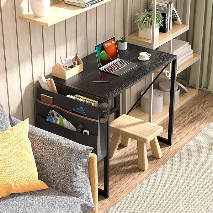 Folding Desk, 31.5 Inch Foldable Desk for Small Space, Easy Assembly Computer Desk Space Saving Home Office Writing Table, Black (Can't Be Folded Flatly) - LeafyLoom