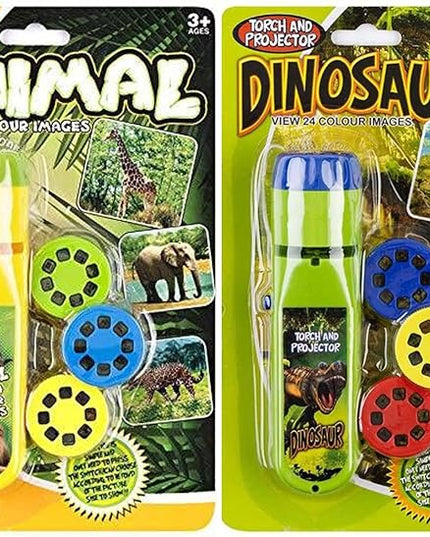 Georgie Porgy Children Projector Toys Educational Science Set Wall Ceiling Tent Torch Flashlight for Kids Gifts for Boys Girls with 2pcs Tattoo Stickers (Dinosaur + Wild Animal) - LeafyLoom