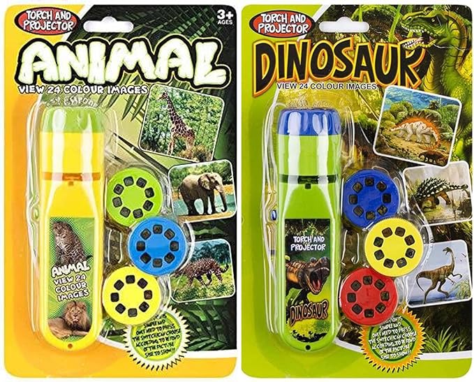Georgie Porgy Children Projector Toys Educational Science Set Wall Ceiling Tent Torch Flashlight for Kids Gifts for Boys Girls with 2pcs Tattoo Stickers (Dinosaur + Wild Animal) - LeafyLoom