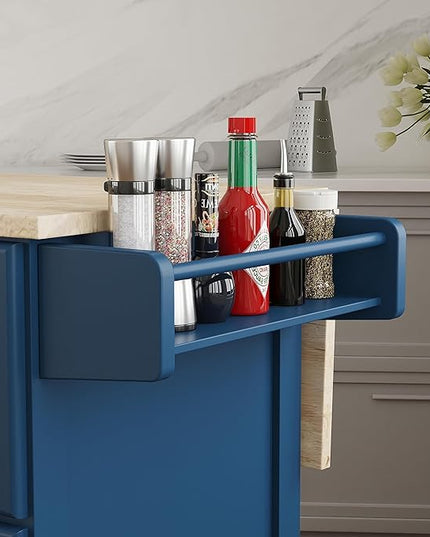 Homestyles Mobile Kitchen Island Cart with Wood Drop Leaf Breakfast Bar, Blue - LeafyLoom