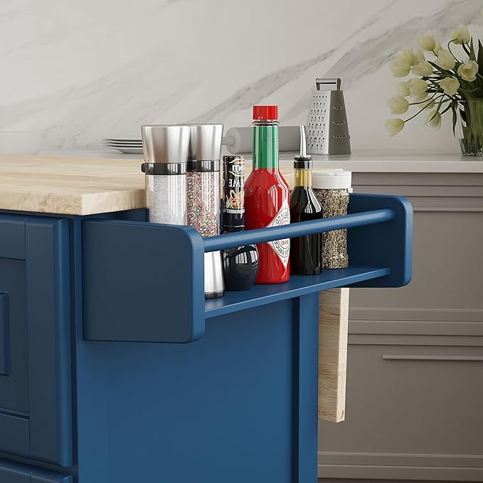Homestyles Mobile Kitchen Island Cart with Wood Drop Leaf Breakfast Bar, Blue - LeafyLoom