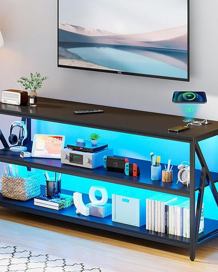 Lvifur LED TV Stand up to 70''Televisions, Farmhouse TV Console Table with RGB 24 Colors Dimmable, Industrial Entertainment Center with Human Body Sensor for Living Room Bedroom - LeafyLoom