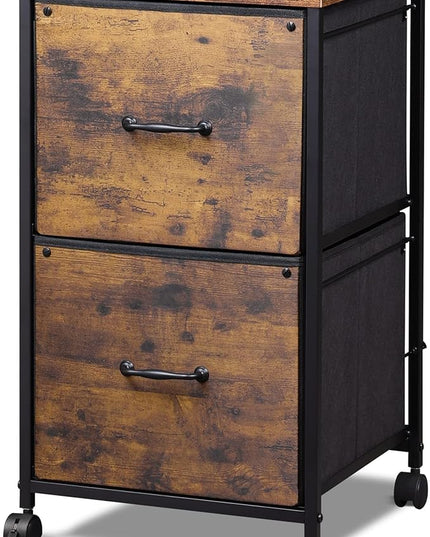 DEVAISE 2 Drawer Mobile File Cabinet, Rolling Printer Stand, Fabric Vertical Filing Cabinet fits A4 or Letter Size for Home Office, Rustic Brown Wood Grain Print - LeafyLoom