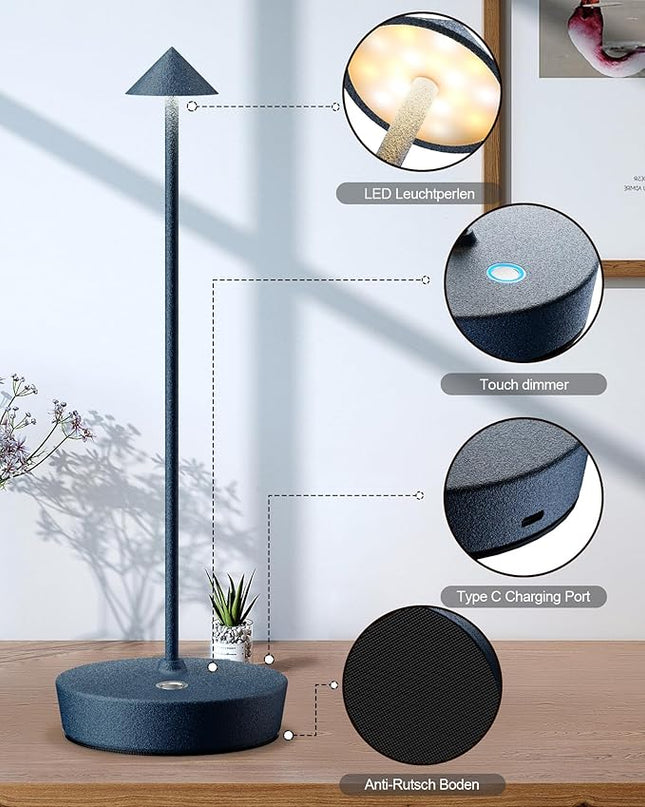 Cordless Table Lamps Rechargeable, 6000mAh Battery Operated LED Desk Lamp Outdoor Waterproof Portable Touch Dimmable Table Light for Patio Restaurant Dining Home Blue - LeafyLoom