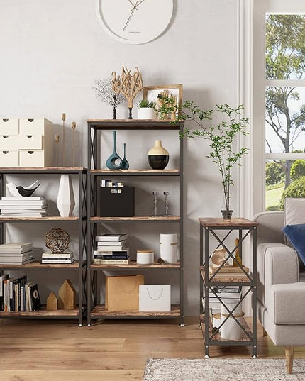 4NM Bookshelf 5 Tier Industrial Bookcase Home Office Adjustable Bookshelves Storage Shelves Organizer Vintage Book Shelf Display Rack for Living Room, Bedroom,Home (Rustic Brown and Black) - LeafyLoom