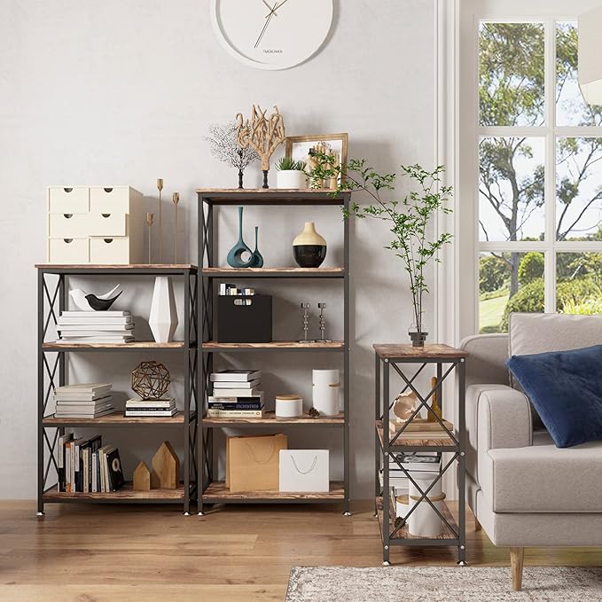 4NM Bookshelf 5 Tier Industrial Bookcase Home Office Adjustable Bookshelves Storage Shelves Organizer Vintage Book Shelf Display Rack for Living Room, Bedroom,Home (Rustic Brown and Black) - LeafyLoom