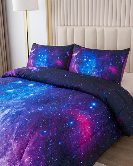 NINENINE Galaxy Comforter Girls Twin Bedding Sets Purple Comforter Set Bed in a Bag Twin Space Bedding Set with 1 Comforter 1Pillowcase - LeafyLoom