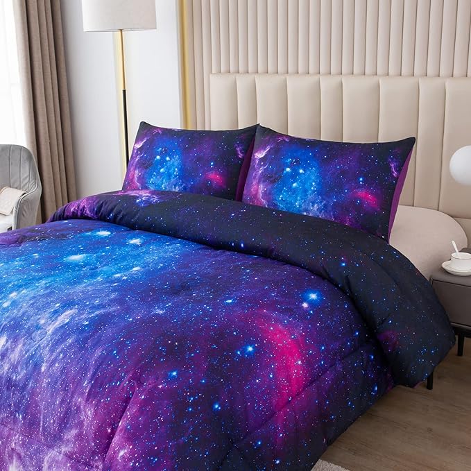 NINENINE King Size Comforter Purple Bed Set for Teen Kids Girls Galaxy Bedding Sets Printed with 1 Comforter 2Pillowcases…… - LeafyLoom