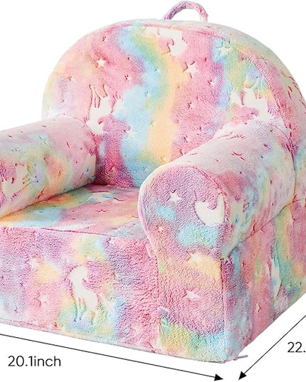 Toddler Chair Kids Plush Chair Sherpa Kids Chairs, Toddler Couch Bean Bag Chairs for Kids Gaming Chair for Kids Glow in The Dark, Rainbow Pink - LeafyLoom