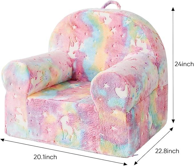 Toddler Chair Kids Plush Chair Sherpa Kids Chairs, Toddler Couch Bean Bag Chairs for Kids Gaming Chair for Kids Glow in The Dark, Rainbow Pink - LeafyLoom