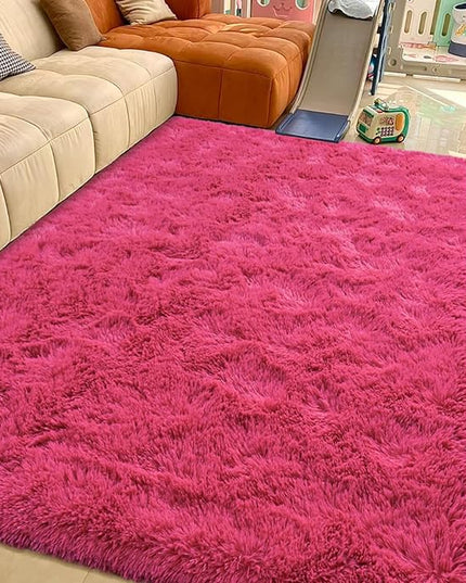Softlife Rug for Living Room 5.3x7.6 Feet Area Rug for Bedroom Super Soft Shaggy Rugs for Kids Room Fluffy Fuzzy Carpets Long Plush Bedside Rug Nursery Christmas Home Decor for Boys Girls, Rose Red - LeafyLoom