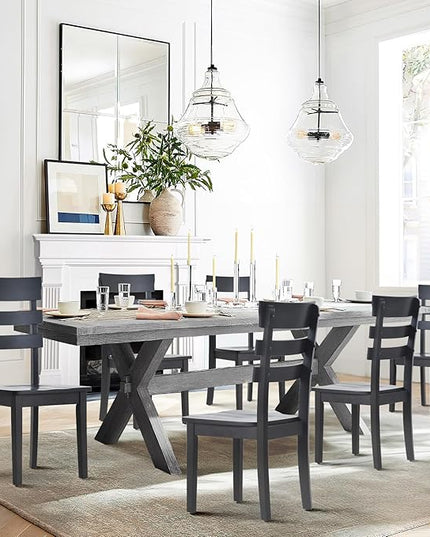 COLAMY Wooden Dining Chairs Set of 2, Ladder High Back Kitchen Side Chair, Farmhouse Armless Dining Room Chairs with Adjustable Foot Pegs, Black - LeafyLoom