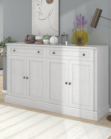 60" Sideboard Storage Buffet Cabinet with 2 Drawers,Wooden Console Table,W/ 4 Doors,Adjustable Shelves,Not Easy to Deform,for Dining Room/Kitchen/Entryway,Antique White - LeafyLoom
