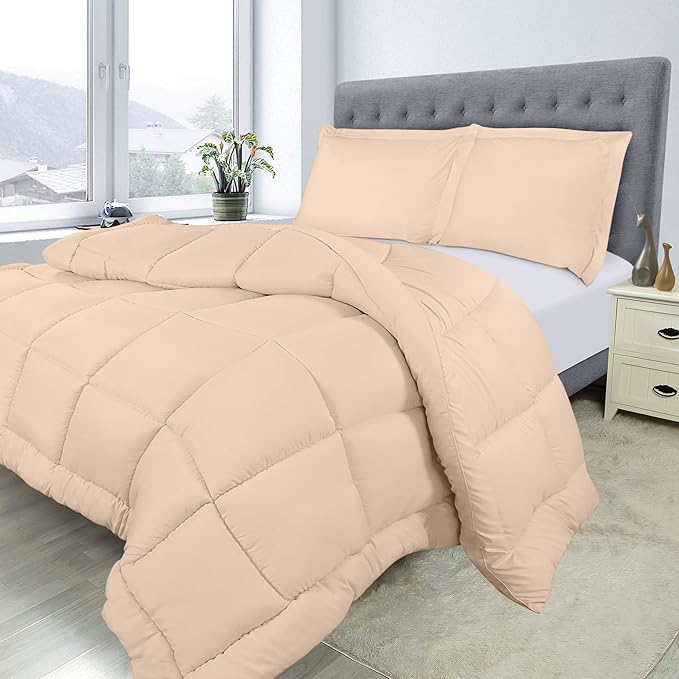 Utopia Bedding Queen Size Comforter Set with 2 Pillow Shams, Bedding Comforter Sets, Down Alternative Beige Comforter, Soft and Comfortable, Machine Washable (Pack of 4) - LeafyLoom