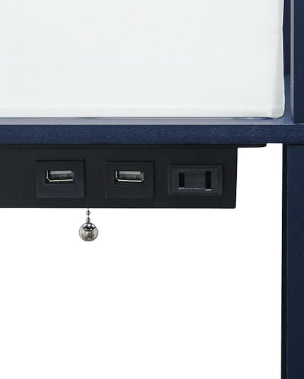 Simple Designs LF1037-NAV Floor Lamp Etagere Organizer Storage Shelf with 2 USB Charging Ports, 1 Charging Outlet and Linen Shade, Navy Blue - LeafyLoom