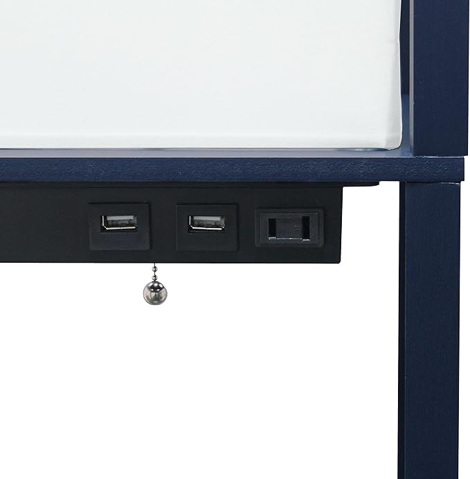 Simple Designs LF1037-NAV Floor Lamp Etagere Organizer Storage Shelf with 2 USB Charging Ports, 1 Charging Outlet and Linen Shade, Navy Blue - LeafyLoom