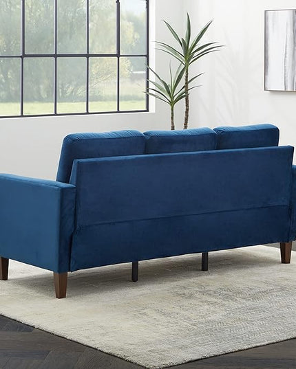 Edenbrook Archer Upholstered Couch – Couches for Living Room – Blue Velvet Couch - Living Room Furniture - Small Couch - Seats Three - Straight Arm Modern Couch - LeafyLoom