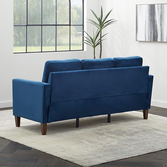 Edenbrook Archer Upholstered Couch – Couches for Living Room – Blue Velvet Couch - Living Room Furniture - Small Couch - Seats Three - Straight Arm Modern Couch - LeafyLoom