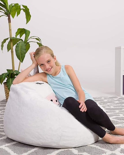 Posh Creations Cute Soft and Comfy Bean Bag Chair for Kids, Large, Animal - White Unicorn - LeafyLoom