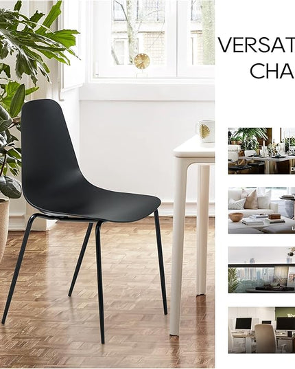 COLAMY Stackable Dining Chairs Set of 4, Indoor Outdoor Dining Room Side Chairs with Metal Legs, Modern Plastic Patio Chairs for Home/Kitchen/Office/Resturant/Bistro/Cafe, Black - LeafyLoom