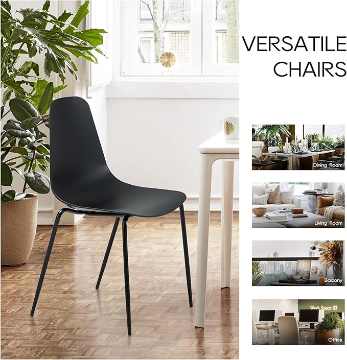 COLAMY Stackable Dining Chairs Set of 4, Indoor Outdoor Dining Room Side Chairs with Metal Legs, Modern Plastic Patio Chairs for Home/Kitchen/Office/Resturant/Bistro/Cafe, Black - LeafyLoom