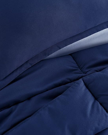 SERTA Simply Clean Ultra Soft Hypoallergenic Solid 3 Piece Comforter Set, Full/Queen, Navy - LeafyLoom