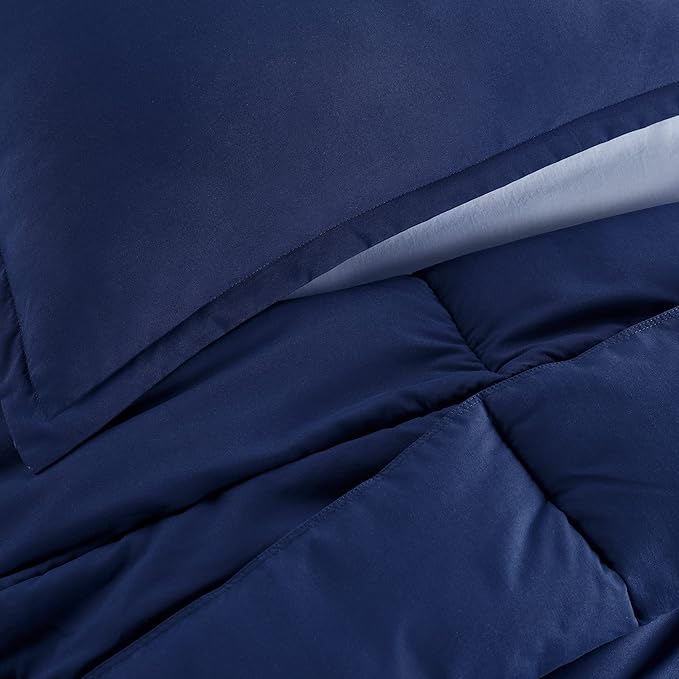 SERTA Simply Clean Ultra Soft Hypoallergenic Solid 3 Piece Comforter Set, King, Navy - LeafyLoom