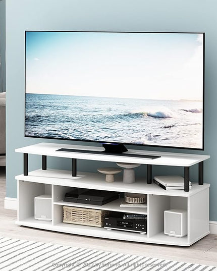 Furinno Jaya Large Entertainment Center Hold up to 55-in TV, Inch, White/Black - LeafyLoom