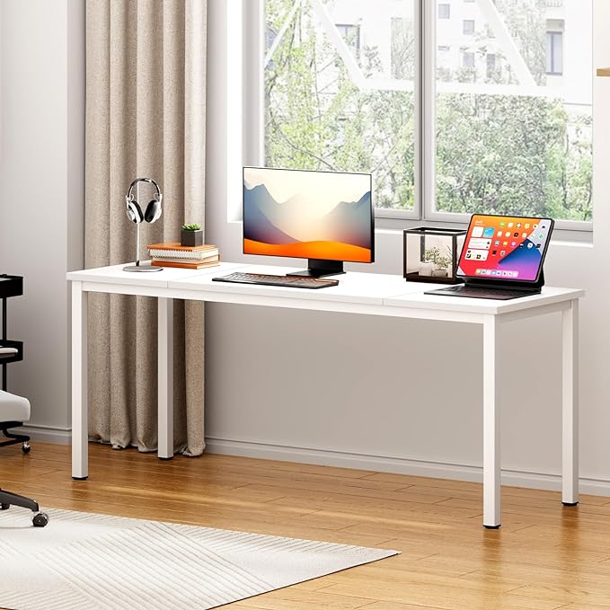 DlandHome 71 inches X-Large Computer Desk, Composite Wood Board, Decent and Steady Home Office Desk/Workstation/Table,White,23.6Wide - LeafyLoom