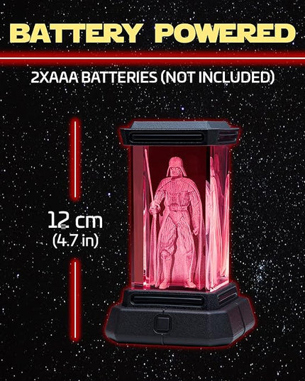 Paladone Darth Vader Figure Holographic Light, 3D Laser-Etched Crystal Model of Darth Vader, 12cm (4.7") Tall Star Wars Lighting & Replica Decor - LeafyLoom