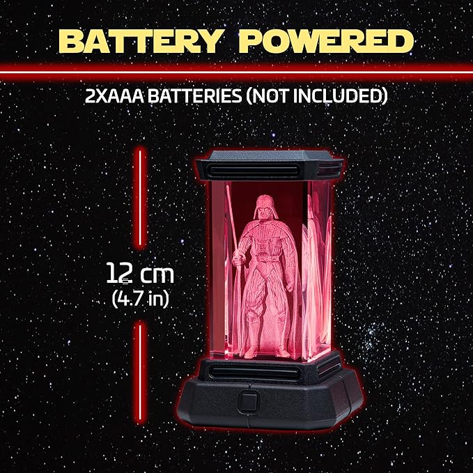 Paladone Darth Vader Figure Holographic Light, 3D Laser-Etched Crystal Model of Darth Vader, 12cm (4.7") Tall Star Wars Lighting & Replica Decor - LeafyLoom