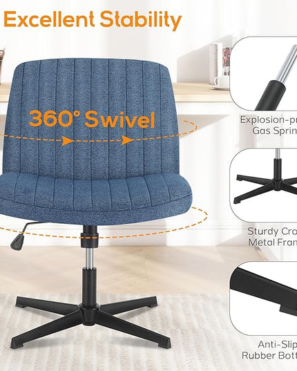 Criss Cross Chair, Cross Legged Office Chair, Wide Comfty Desk Chair, No Wheels Armless Computer Task Chair, Swivel Vanity Home Chair, Height Adjustable - LeafyLoom