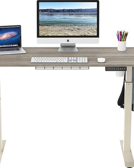 SHW Memory Preset Electric Height Adjustable Standing Desk, 48 x 24 Inches, Maple - LeafyLoom