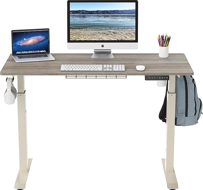 SHW Memory Preset Electric Height Adjustable Standing Desk, 48 x 24 Inches, Maple - LeafyLoom