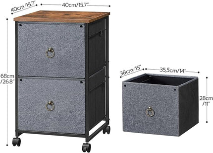 HOOBRO 2 Drawer Mobile File Cabinet, Rolling Printer Stand, Vertical Filing Cabinet, Office Cabinet, Filing Cabinet for Home Office, A4/Letter Size, Nonwovens Drawer, Rustic Brown and Gray BFG20WJ01 - LeafyLoom