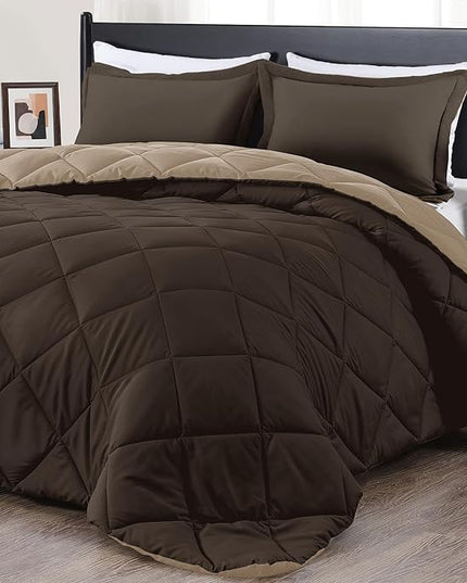downluxe King Size Comforter Set - Brown and Tan King Comforter, Soft Bedding Sets for All Seasons -3 Pieces - 1 Comforter (104"x92") and 2 Pillow Shams(20"x36") - LeafyLoom