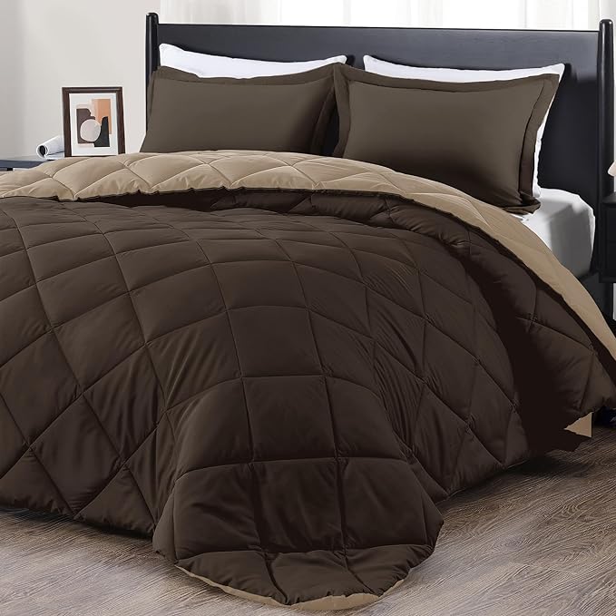 downluxe Twin Comforter Set - Brown and Tan Twin Comforter, Soft Bedding Sets for All Seasons -2 Pieces - 1 Comforter (66"x92") and 1 Pillow Sham(20"x26") - LeafyLoom