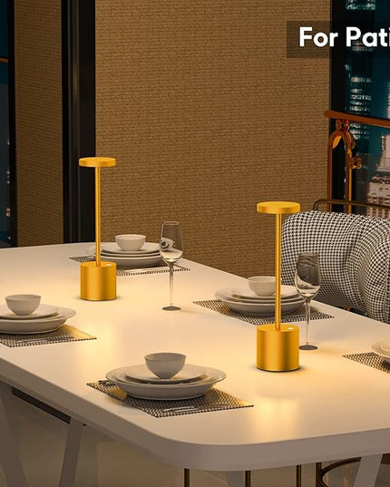 Rechargeable Cordless Table Lamp, 10.25in Small Outdoor Portable Battery Operated Desk Lamps 2 Levels Dimmable Powered Night Light for Dining Restaurant Bar Garden Patio Bedroom Gold - LeafyLoom