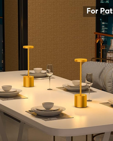 Rechargeable Cordless Table Lamp, 10.25in Small Outdoor Portable Battery Operated Desk Lamps 2 Levels Dimmable Powered Night Light for Dining Restaurant Bar Garden Patio Bedroom Gold 2pack - LeafyLoom
